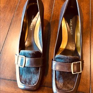 Nine West Block Heel Brown Leather Shoes